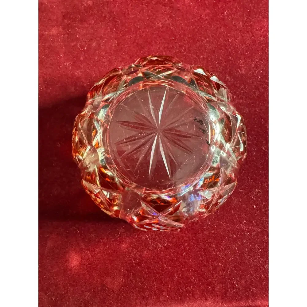 Vintage Clear Cut Cranberry Glass 4” Bowl 2 mm chip